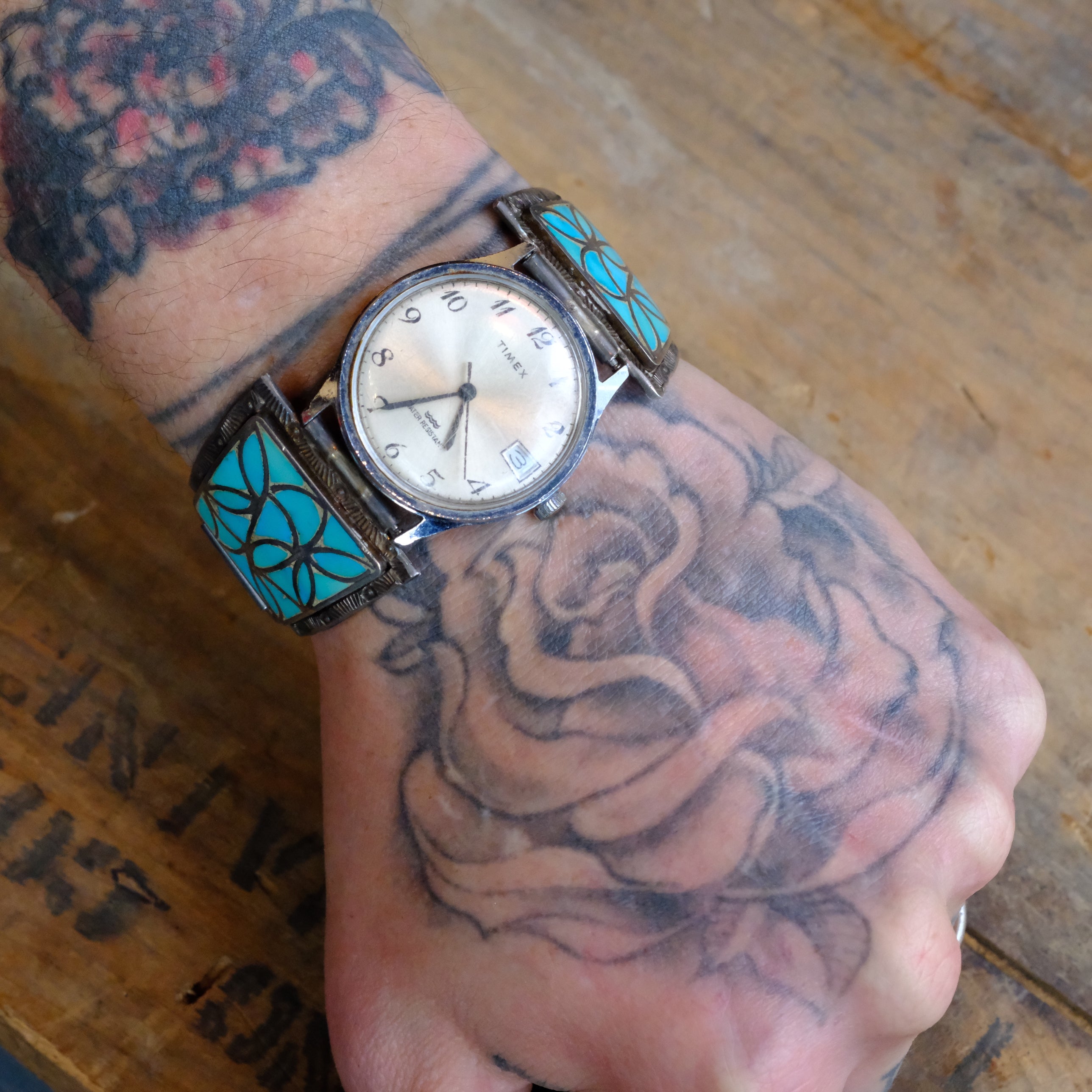 Vintage Sterling Turquoise Inlay Watch