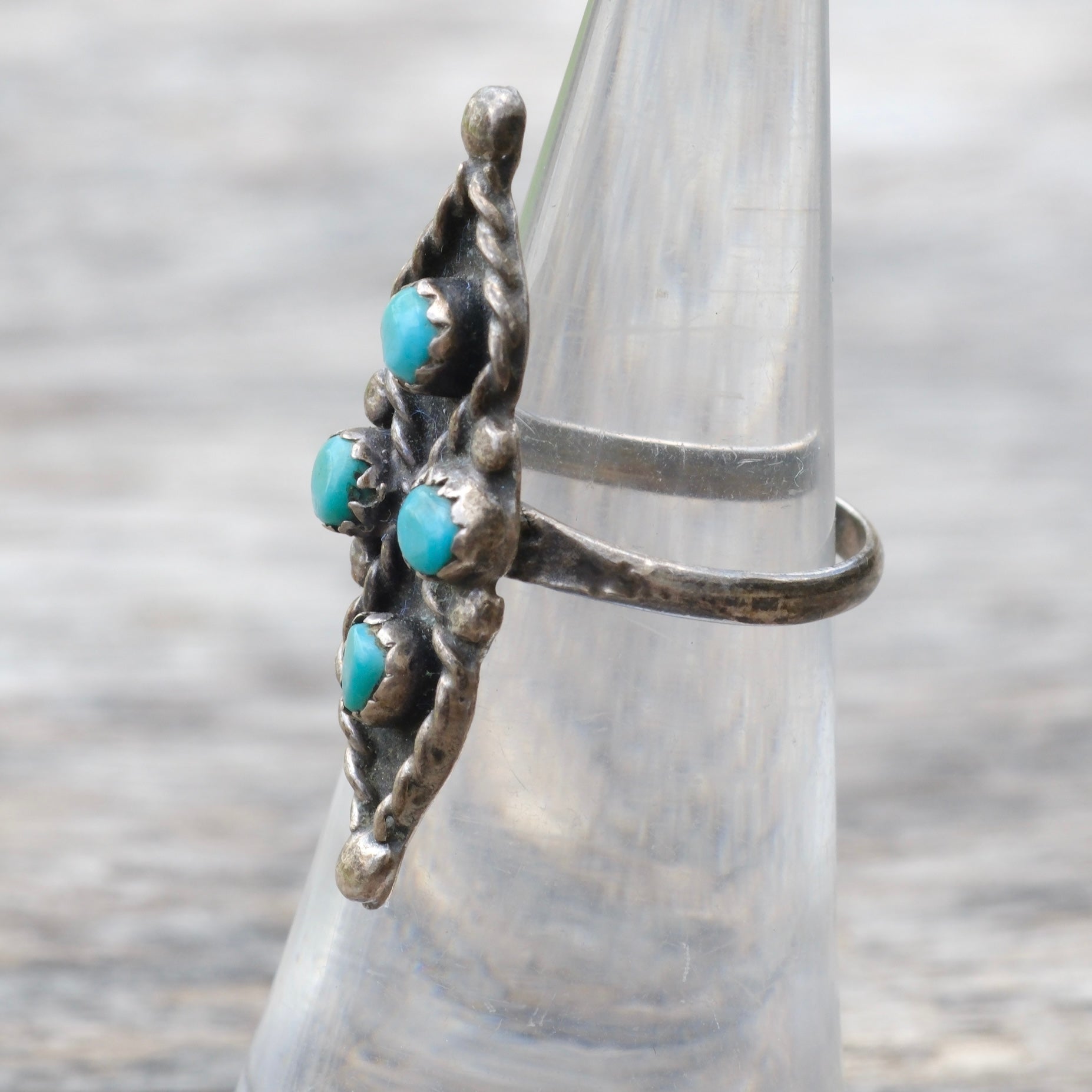 Vintage Sterling 4-Stone Turquoise Ring 5.5