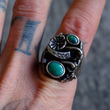 Vintage Sterling 2-Stone Turquoise Feather Blossom Ring 10.75