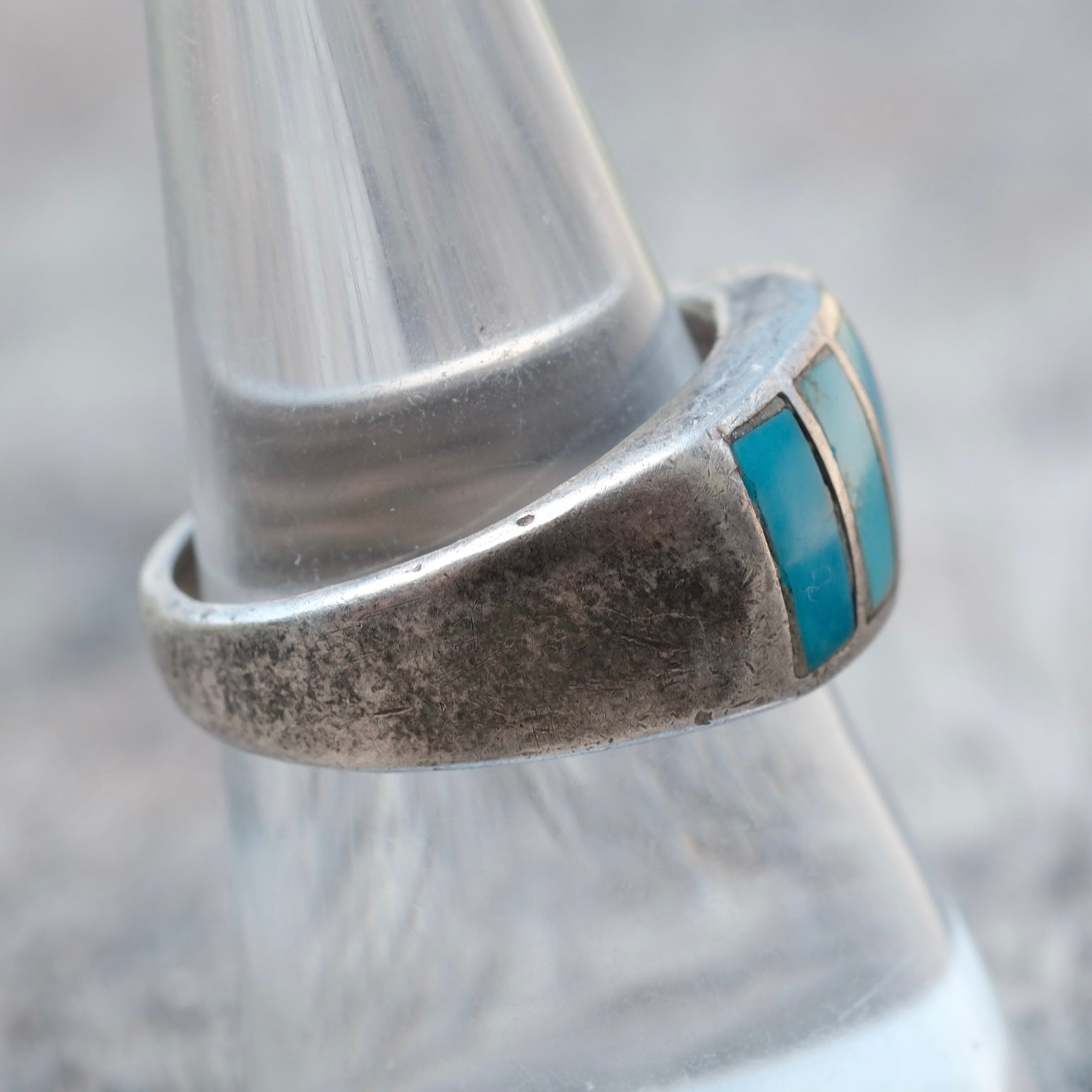 Vintage Sterling Turquoise Inlay Ring 8.5