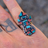Vintage Sterling Multistone Kachina Ring 6
