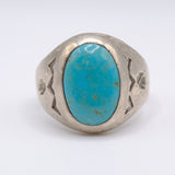 Mid Century Vintage Sterling Turquoise Stamped Thunderbird Ring 11