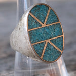 Vintage Sterling Crushed Turquoise Inlay Ring 9.5