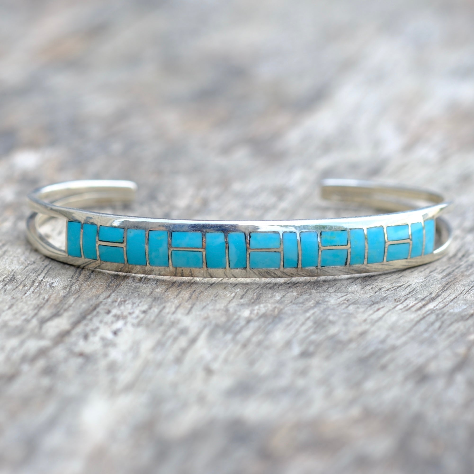Vintage Sterling Silver Turquoise Inlay Cuff Bracelet
