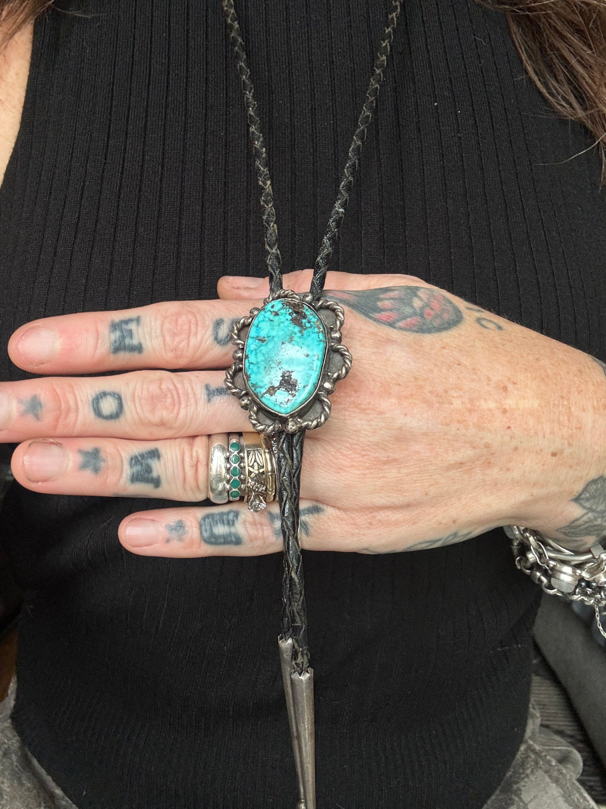 Vintage Sterling Silver Turquoise Florette Bolo