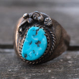 Vintage Sterling Turquoise Feather Ring 10