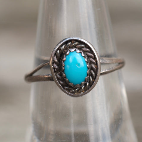 Vintage Sterling Turquoise Roper Ring 7.5