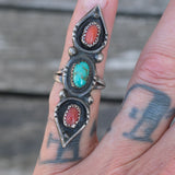 Vintage Sterling Turquoise and Coral Ring 3.25