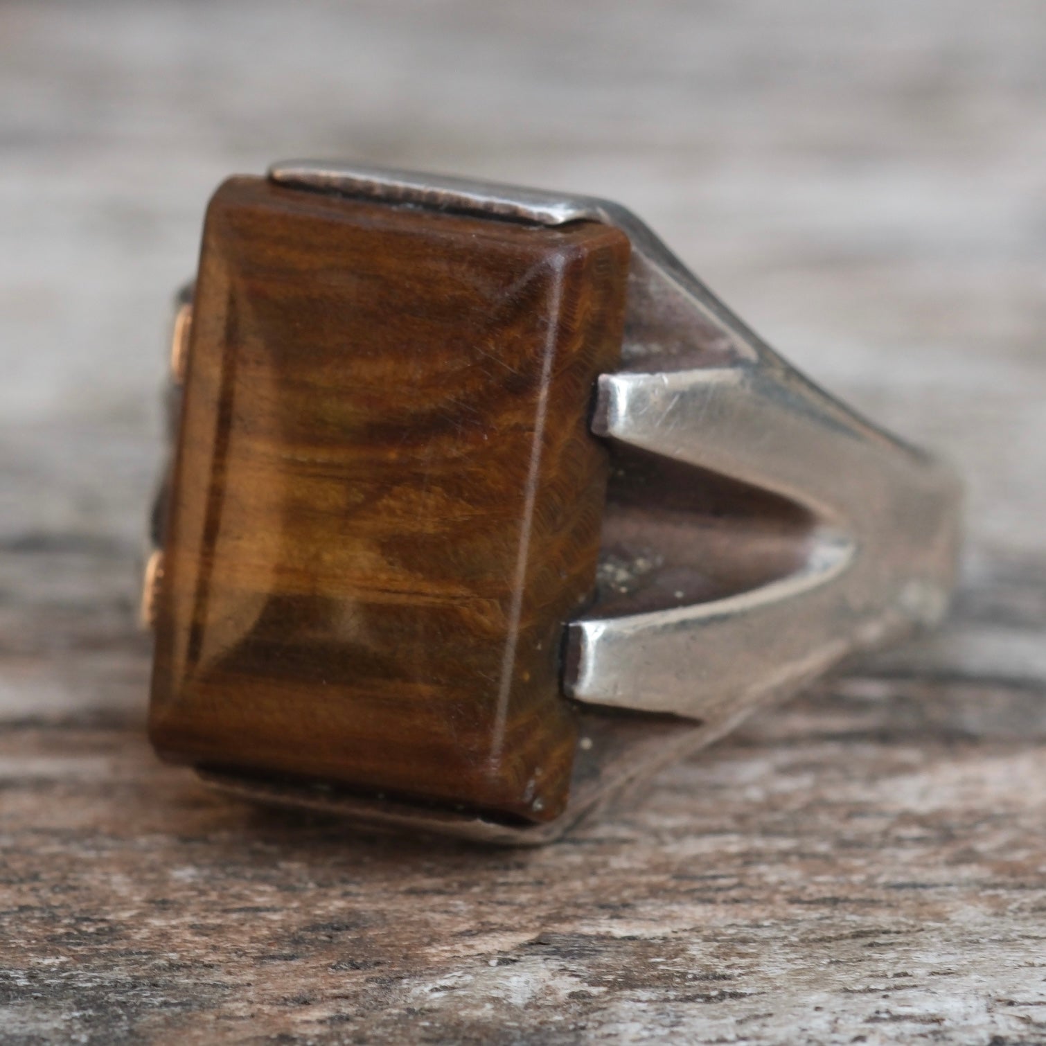 Vintage Sterling Tigers Eye Signet Ring 10.75