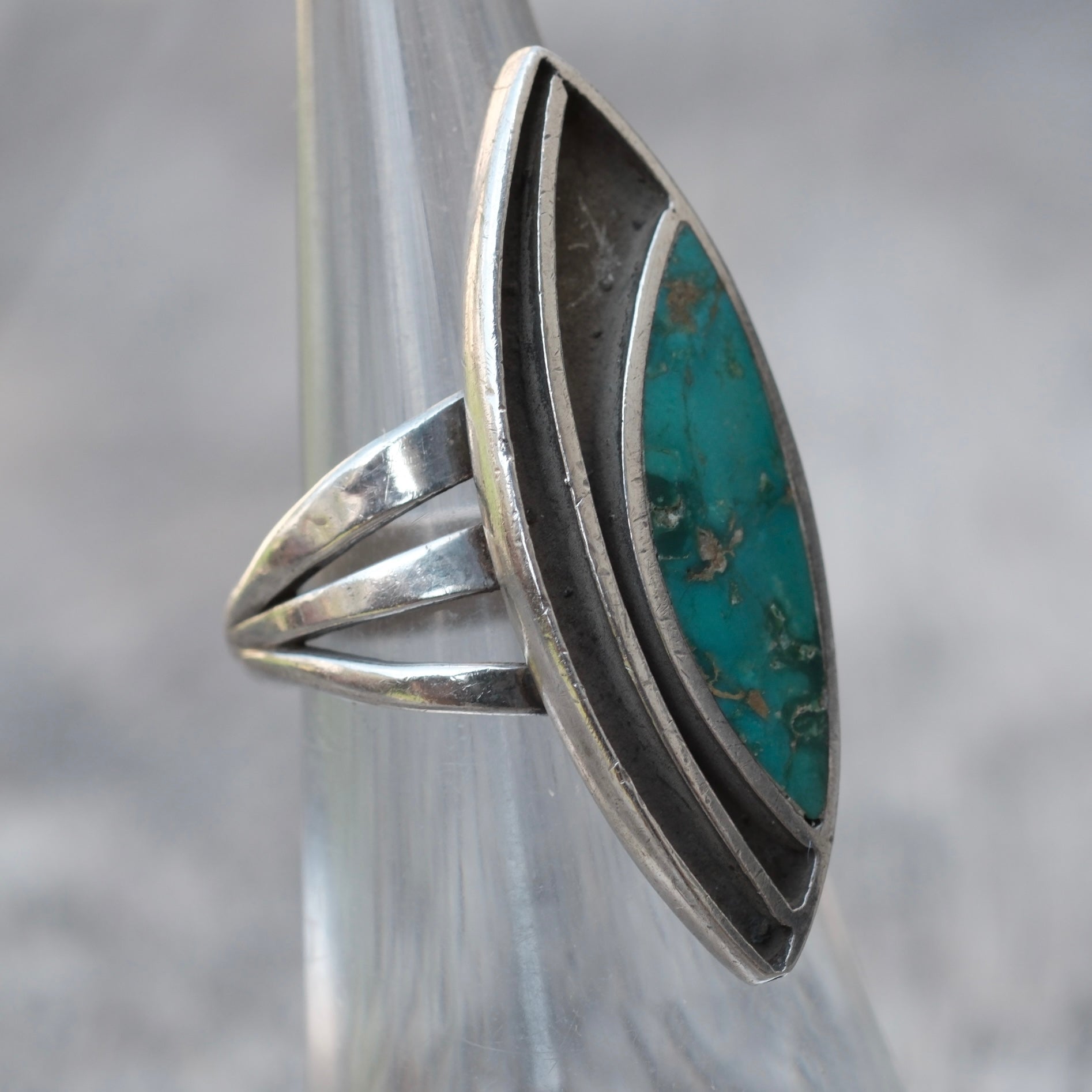 Vintage Sterling Turquoise Inlay Ring 5