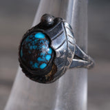 Vintage Sterling Turquoise Feather Ring 6.25