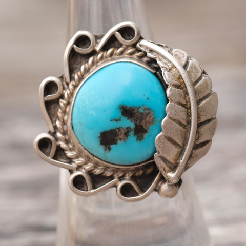 Vintage Sterling Turquoise Feather Ring 6.5
