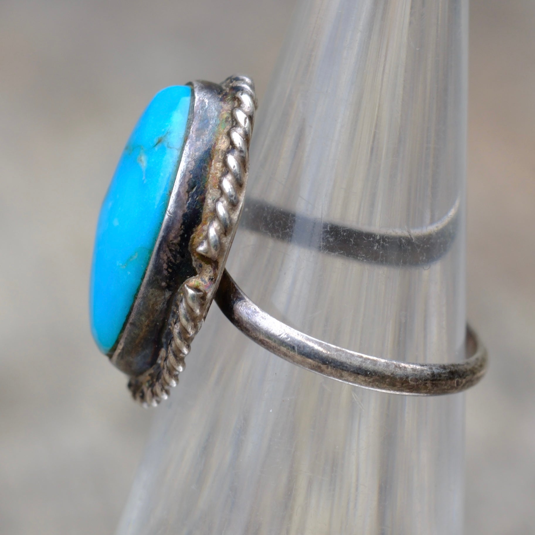 Vintage Sterling Turquoise Roper Ring 4