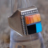 Vintage Sterling Multistone Inlay Ring 8.75