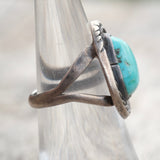 Vintage Sterling Turquoise Roper Ring 6.25