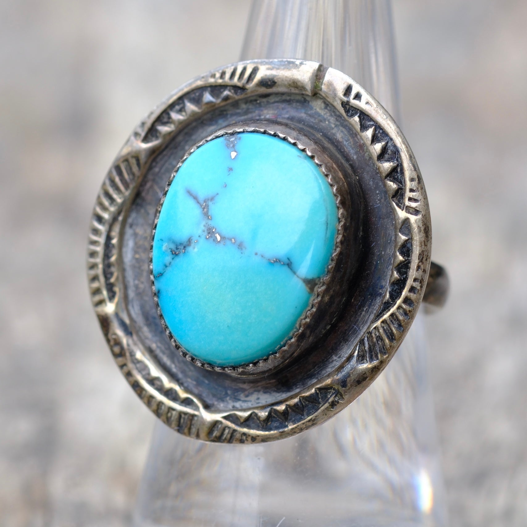 Vintage Sterling Turquoise Stamped Ring 7.5