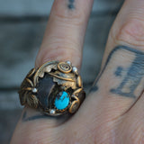 Vintage Sterling an Copper Turquoise Claw Ring 7.75