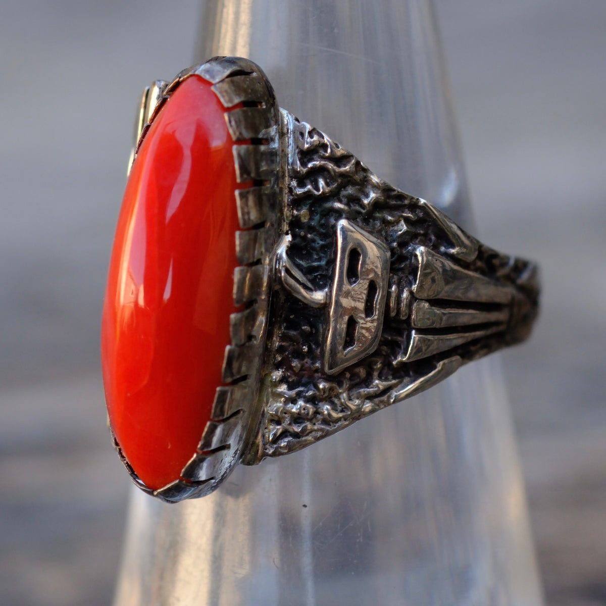 Vintage Sterling Coral Ring 5.75