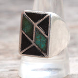 Vintage Sterling Turquoise and Onyx Inlay Ring 10.25