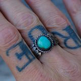 Vintage Sterling Turquoise Ribbed Band Ring 9.75