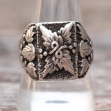 Vintage Sterling Silver Feather Signet Ring 10.5