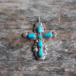 Vintage Sterling 7-Stone Coral  Cross Necklace