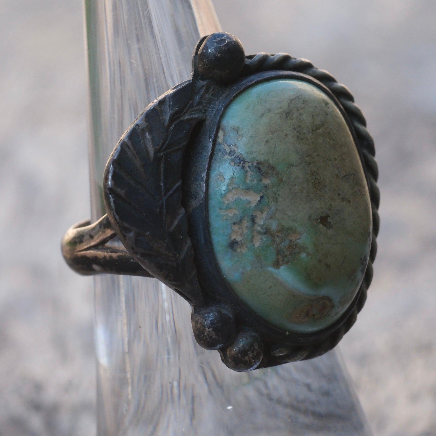 Vintage Sterling Turquoise Feather Ring 6