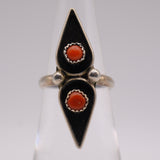 Vintage Sterling 2-Stone Coral Ring 4.5