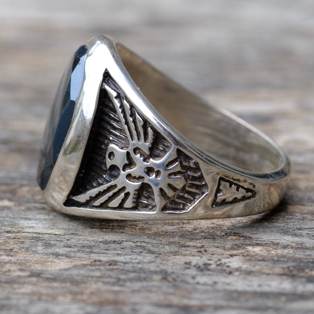 Vintage Sterling Hematite Thunderbird Ring 13