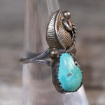 Vintage Sterling Turquoise Feather Ring 7