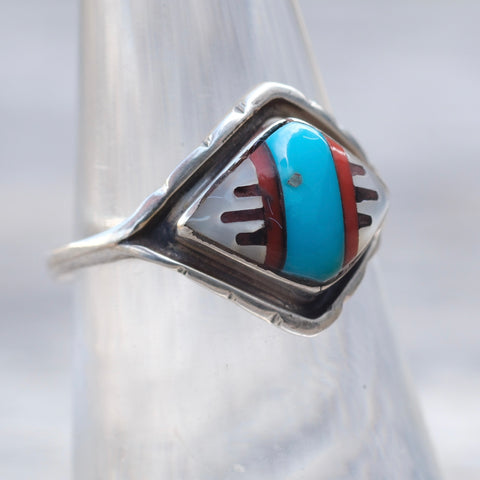 Vintage Sterling Zuni Inlay Band 6.5