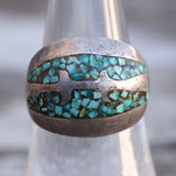 Vintage Sterling Turquoise Chip Inlay Ring 7