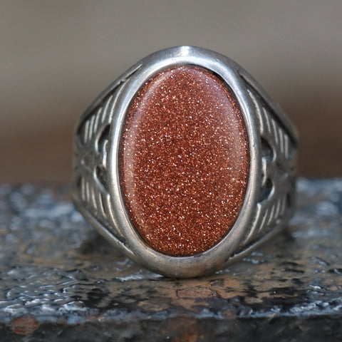 Vintage Sterling Goldstone Thunderbird Ring 8