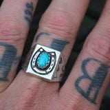 Vintage Sterling Turquoise Horseshoe Ring 9.5