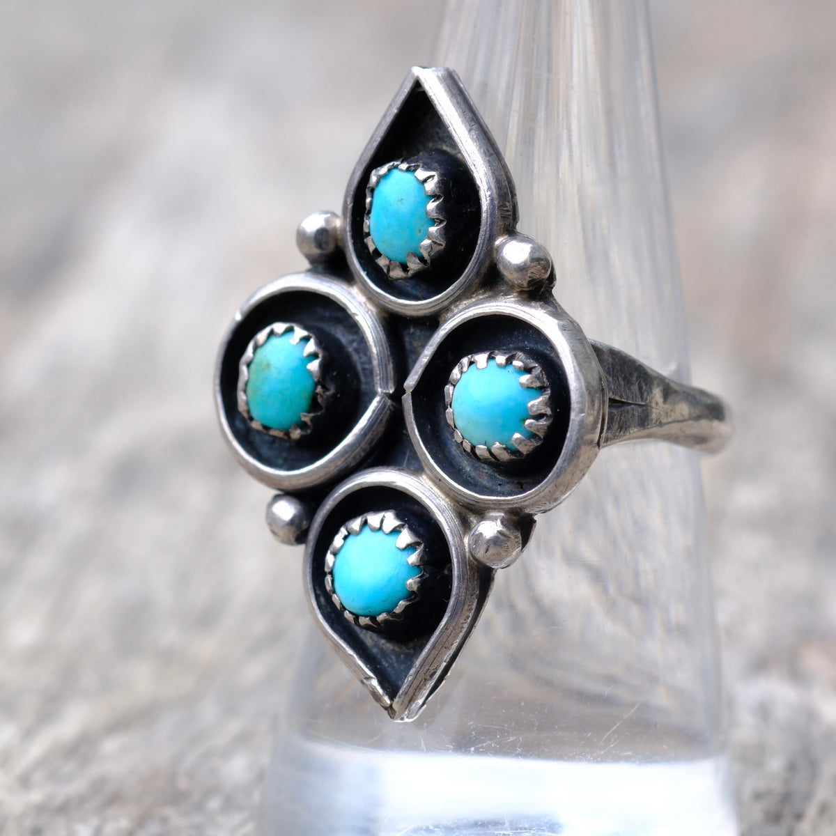 Vintage Sterling Turquoise Cluster Ring 8.25