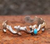 Vintage Sterling Turquoise Sand Cast Cuff
