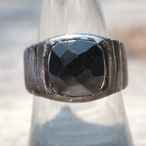 Vintage Sterling Hematite Signet Ring 8