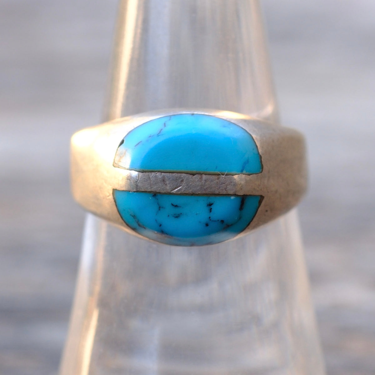 Vintage Sterling Turquoise Inlay Ring 7.5