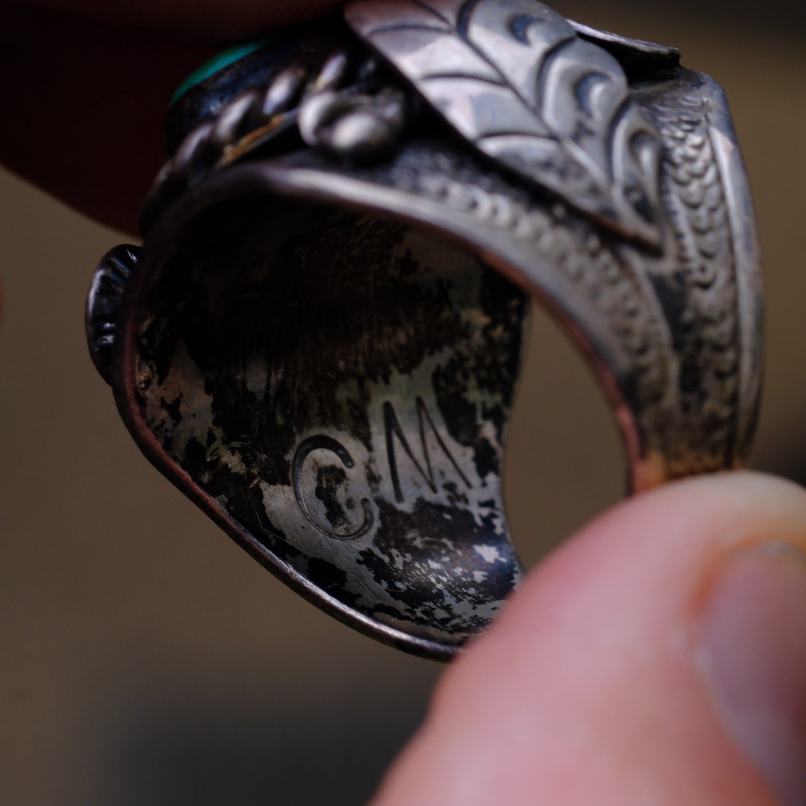 Vintage Sterling Turquoise Feather Ring 11.75
