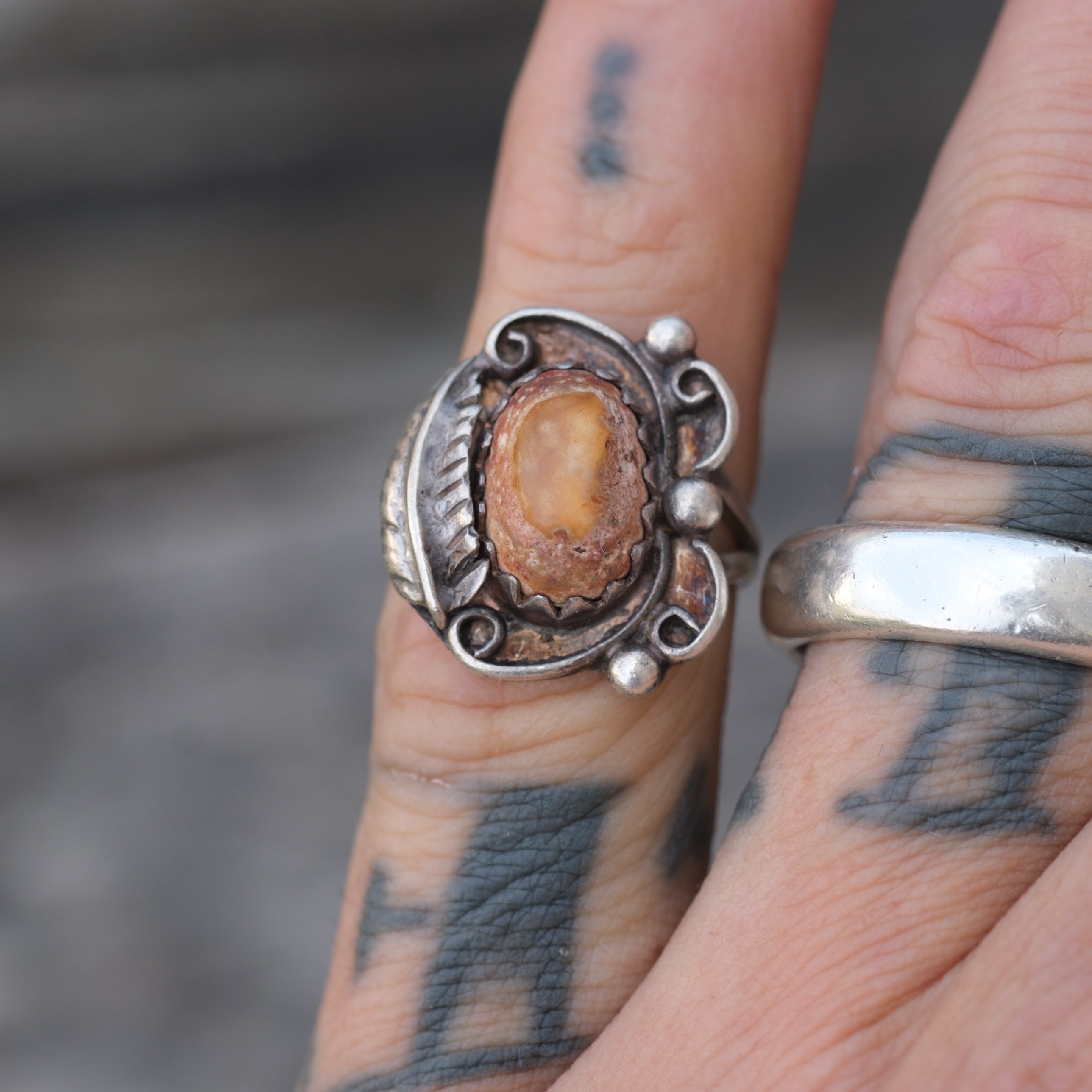 Vintage Sterling Natural Agate Ring 4.5