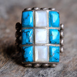 Vintage Sterling Turquoise and Mother of Pearl Inlay Ring 9