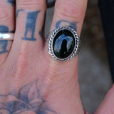 Vintage Sterling Green Jasper Ribbed Band Ring 11.5