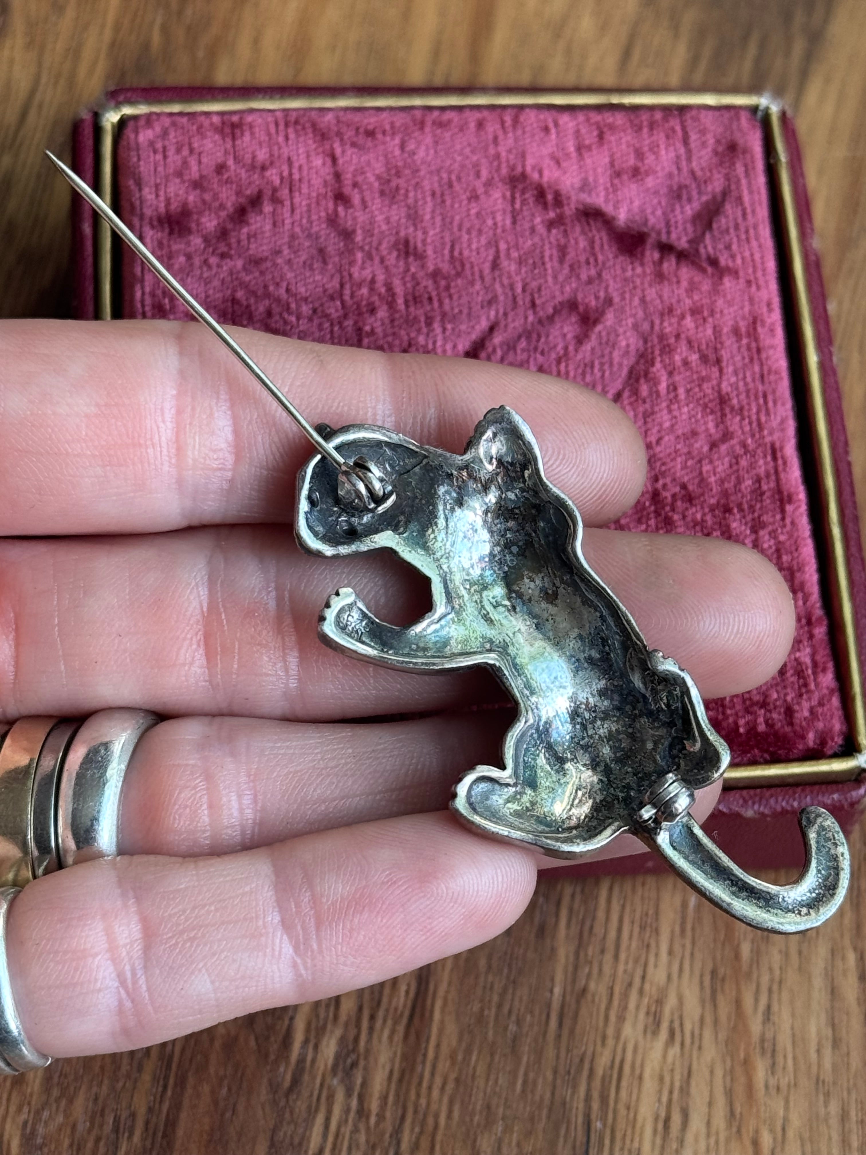 Vintage Sterling Silver Marcasite Panther Pin