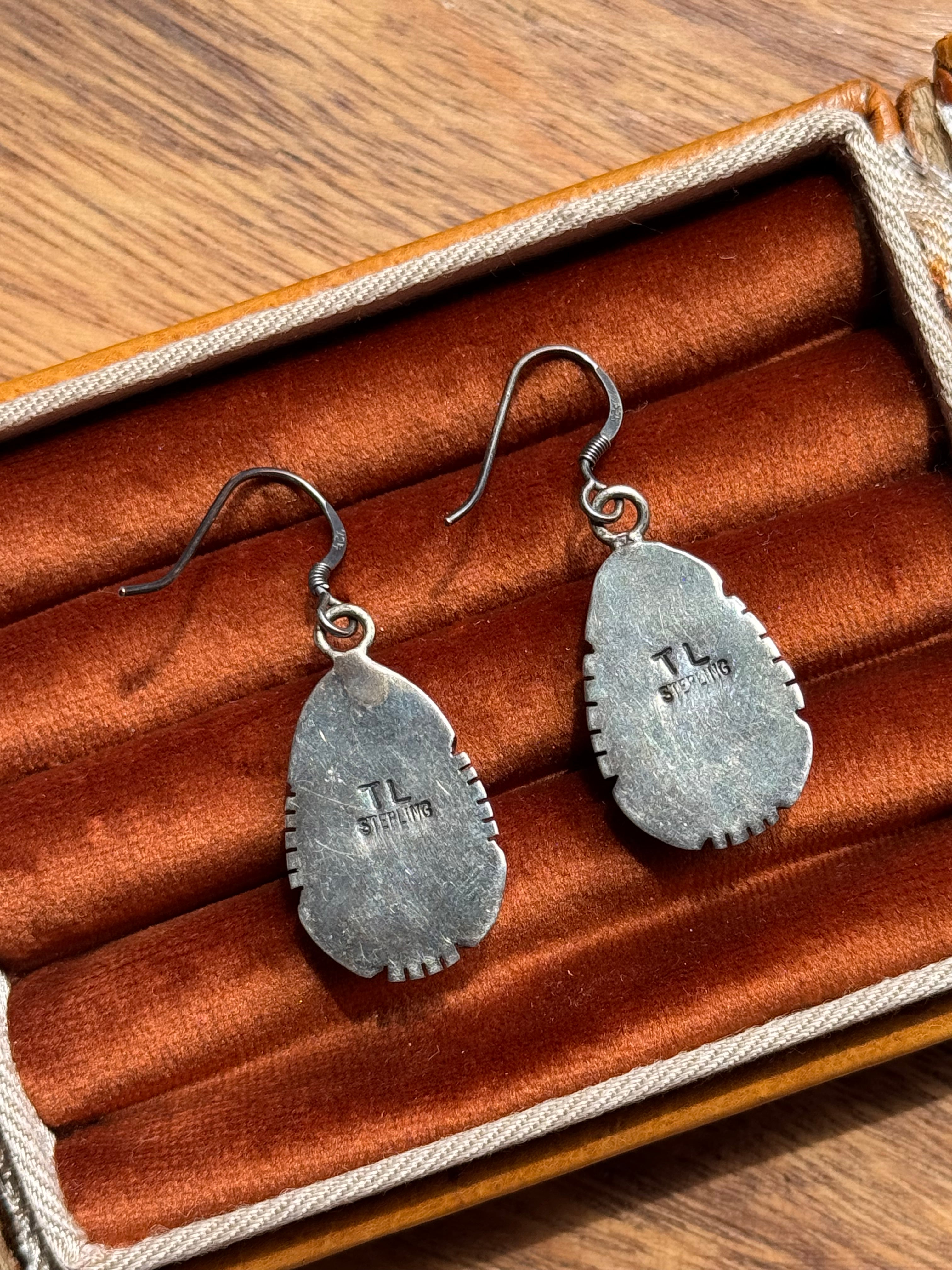 Vintage Sterling Silver Sawcut Opal Earrings