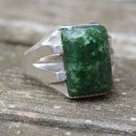 Vintage Sterling Green Agate Signet Ring 10.5