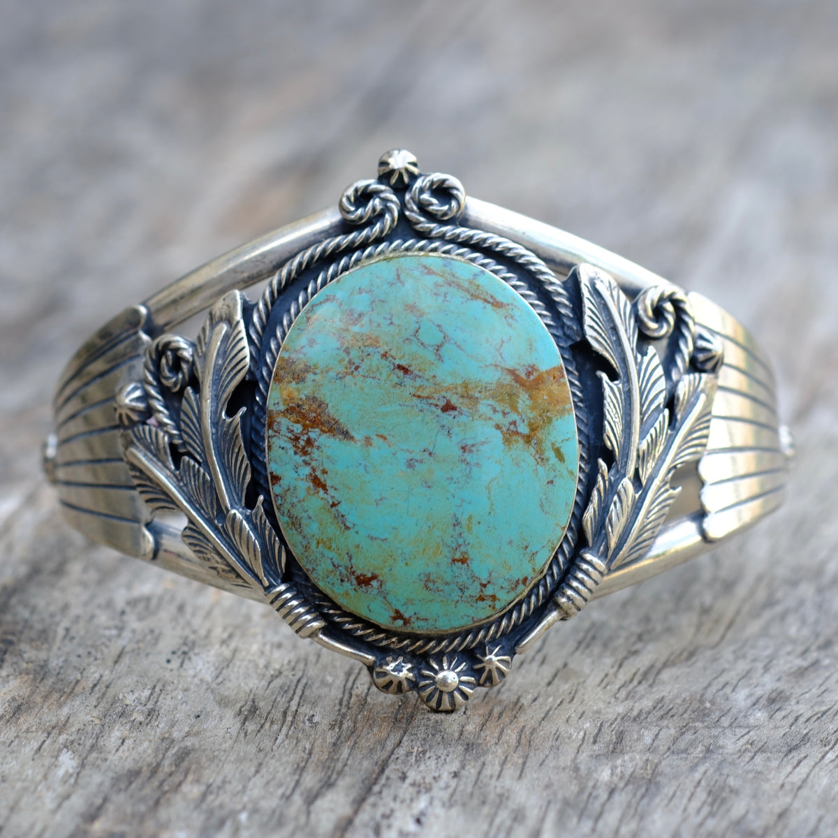 Vintage Sterling Turquoise Feather Cuff Bracelet