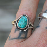 Vintage Sterling Turquoise Roper Ring 7