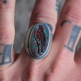 Vintage Sterling Inlaid Robin Ring 8.75