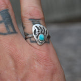 Vintage Sterling Turquoise Bear Paw Ring 6.75