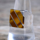 Vintage Sterling Tigers Eye Inlay Striper Ring 9.75